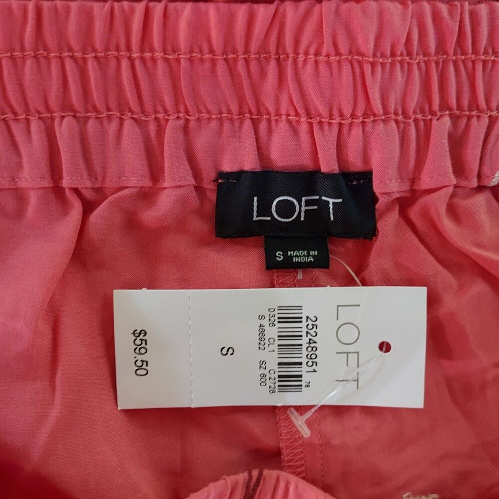 LOFT Embroidered Flamingo Rayon Shorts Flowy Drawstring Elastic Waist Size Small - Picture 5 of 9